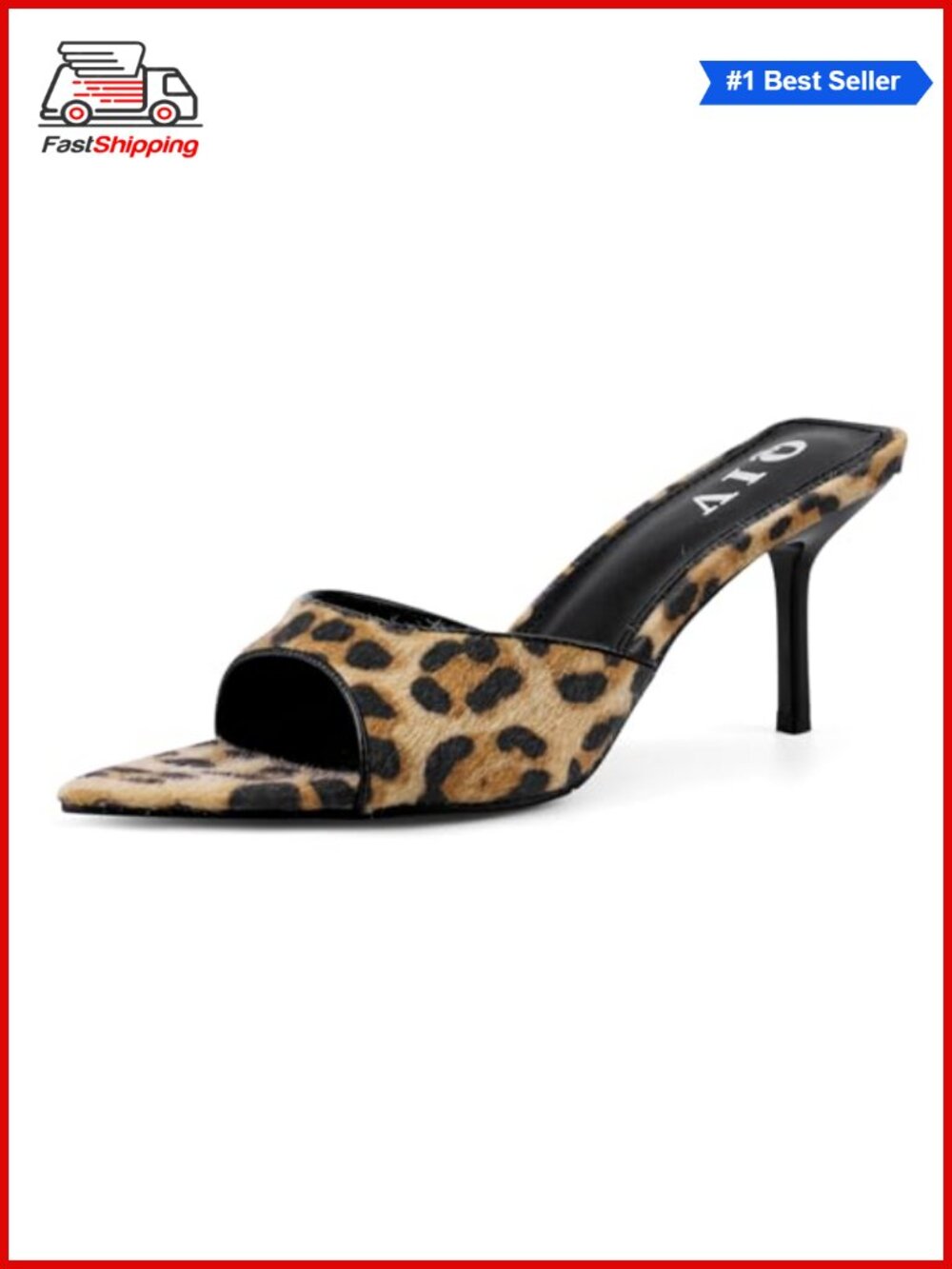 ✨ Kitten Heels Pointed Open Toe Mule Heeled Sandals Animal Print Leather